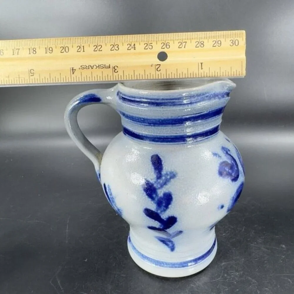 Vintage‎ German Pottery Salt Glaze Cobalt Blue Gray Glaze Pitcher Large Creamer